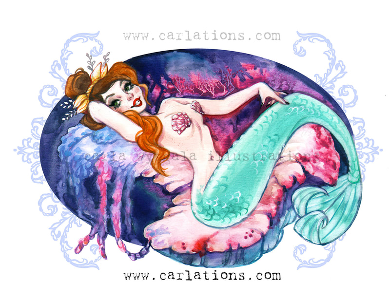 Mermaid Lagoon:
Harp neverland peter pan disney pin-up watercolor vintage art