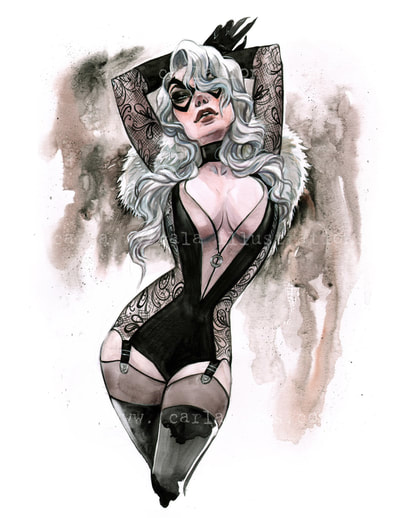 Burlesque Carlations Carla Wyzgala Watercolor Pin-up black cat