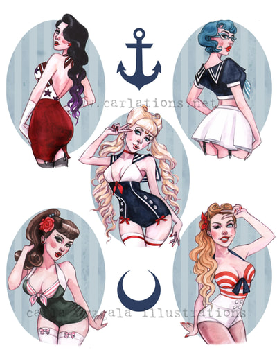 Burlesque Carlations Carla Wyzgala Watercolor Pin-up sailor moon princess serenity usagi 
